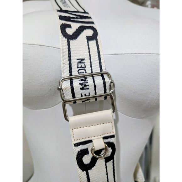 Steve Madden Bwebber Black Cream Canvas Logo Crossbody Tote - Picture 8 of 8